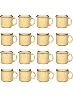 Set of 16 Yellow Ceramic Campfire Mugs - 15 Oz Coffee & Tea Cups for Home